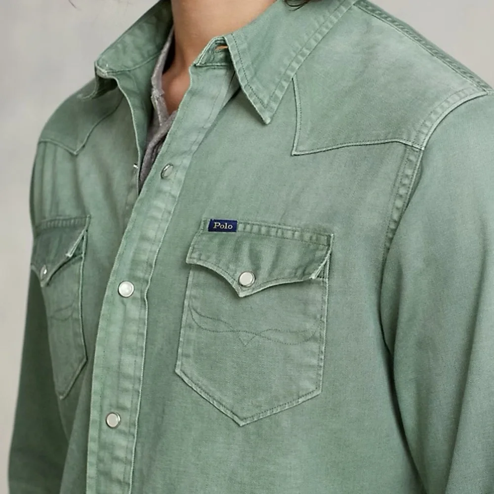 Polo Ralph Lauren Garment-Dyed Denim Western Shirt Green Size XL - Picture 2 of 7